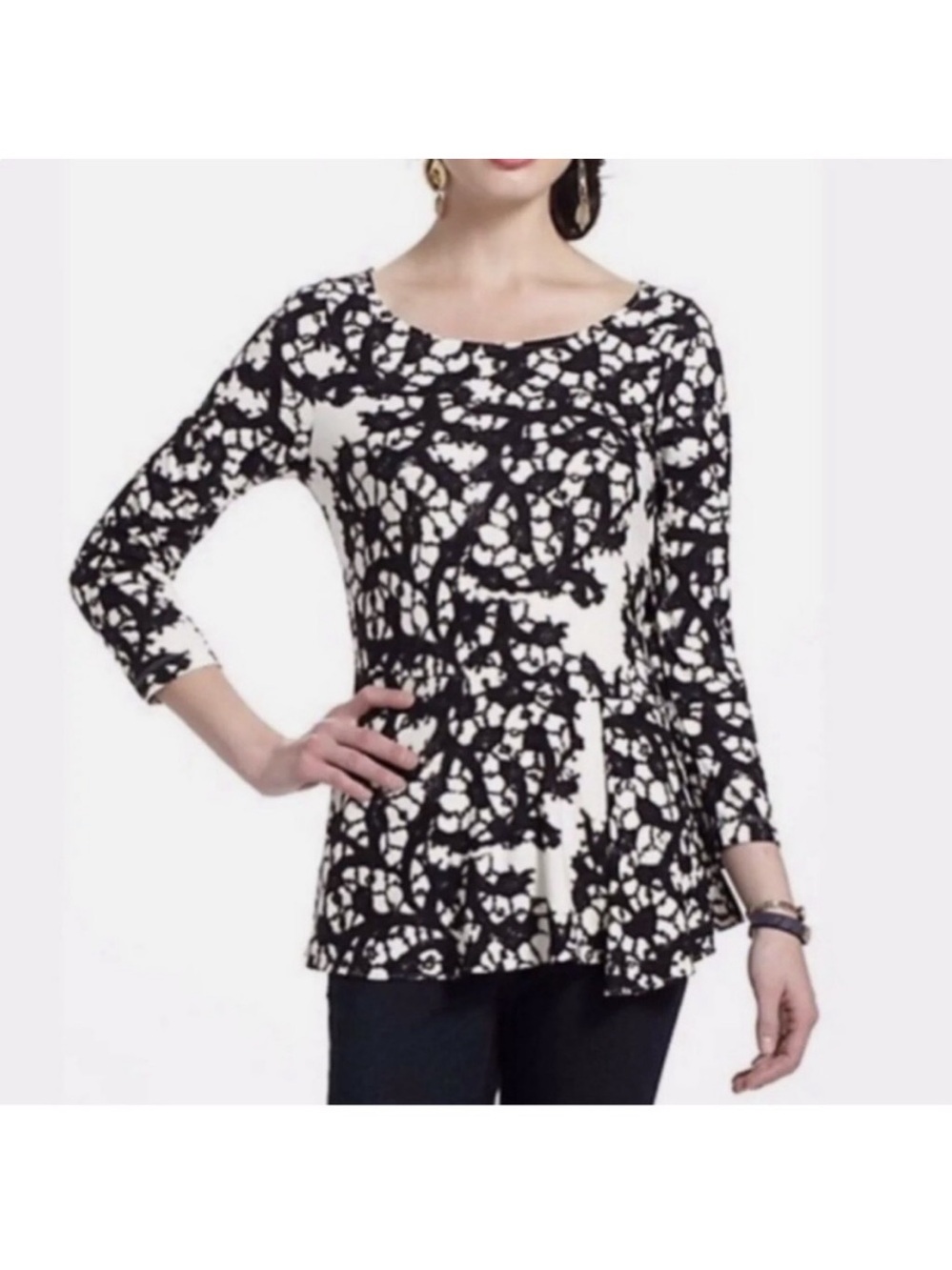 Anthropologie Leifsdottir Black White Printed Peplum Top Medium